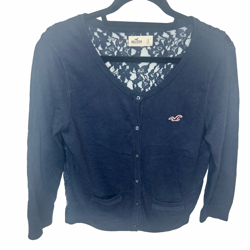 Hollister Black Lace Cardigan Sweater Size Large
